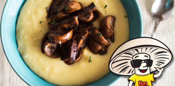 Balsamic Thyme FunGuy Mushrooms With Creamy Gouda Polenta