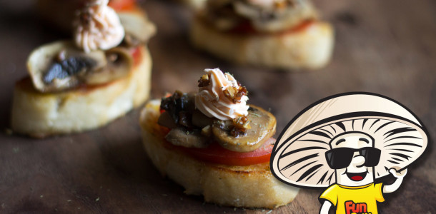 Garlic Sautéed FunGuy Mushroom Crostini with Smoked Salmon Mousse