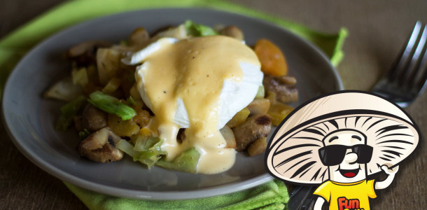 FunGuy Sweet Potato Hash with Poached Egg and Hollandaise Sauce