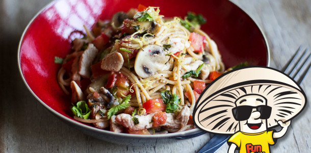 FunGuy Mushrooms Lemon Pepper Chicken and Tomato Spaghetti