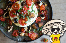 Oven Roasted Cherry Tomatoes and FunGuy Mushrooms on Brie