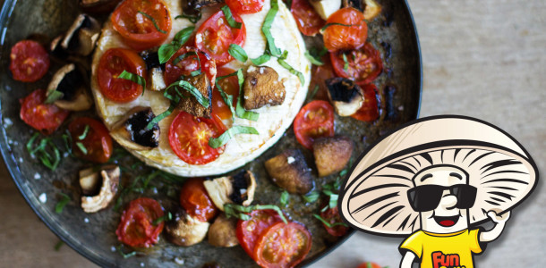 Oven Roasted Cherry Tomatoes and FunGuy Mushrooms on Brie