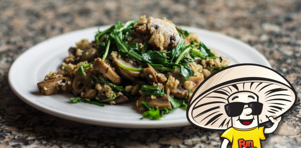 Butter Sauteed FunGuy Mushrooms, Barley, and Arugula
