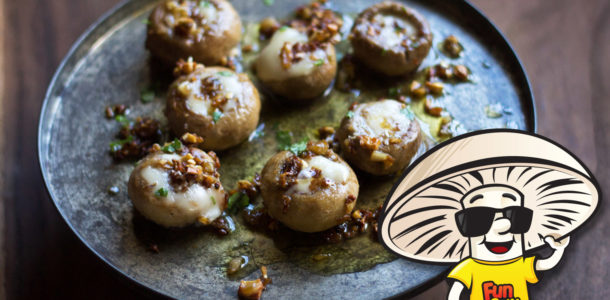 Sautéed Garlic FunGuy Stuffed Mushroom Caps with Gruyere