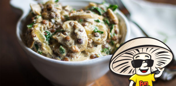 Lentils with FunGuy Mushrooms and Spinach in Yogurt Sauce
