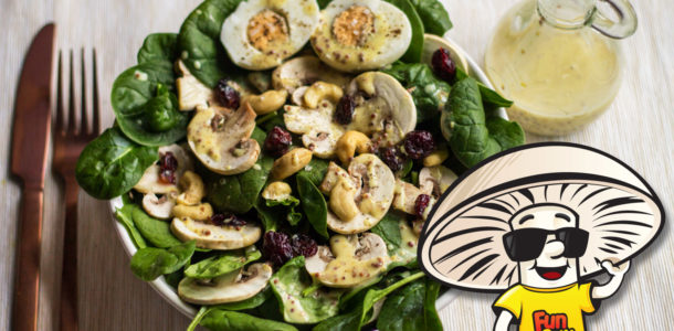 FunGuy's Spinach and Mushroom Salad with Creamy Honey Mustard Dressing