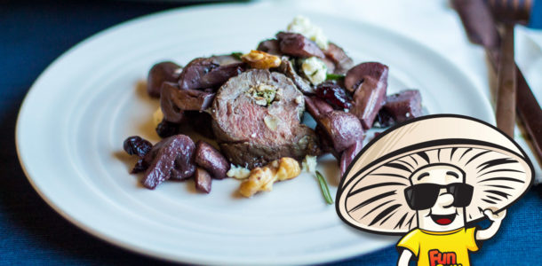 FunGuy’s Holiday Stuffed Steak with Red Wine Mushrooms