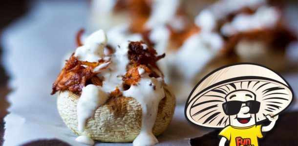 Shredded Buffalo Chicken FunGuy Stuffers with Blue Cheese Dressing