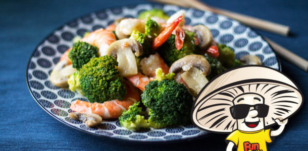 Funguy's Garlic Ginger Chili Broccoli and Shrimp