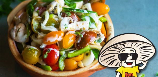 FunGuy Mushroom and Cherry Tomato Salad with Caesar Dressing