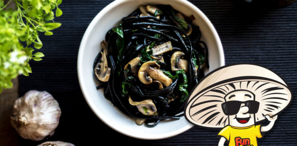 Black Linguine Pasta with FunGuy Mushrooms and Spinach