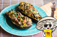 Eggplant Stuffed with FunGuy Mushrooms and Wild Rice Salad