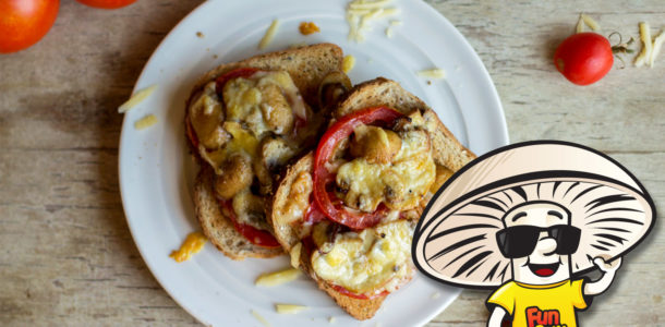 Broiled FunGuy Cheddar Cheese and Tomato Toast