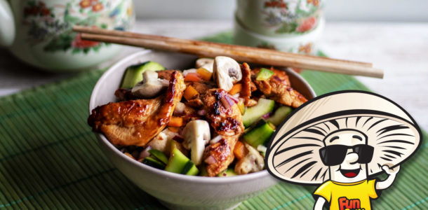 Cucumber FunGuy Mushrooms Salad with Hoisin Chicken