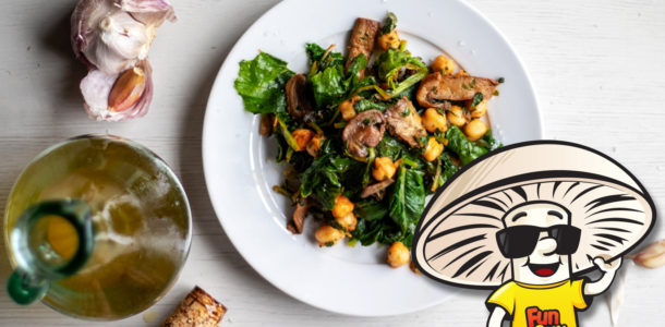 Spring Turnip Greens with FunGuy Mushrooms and Chickpeas
