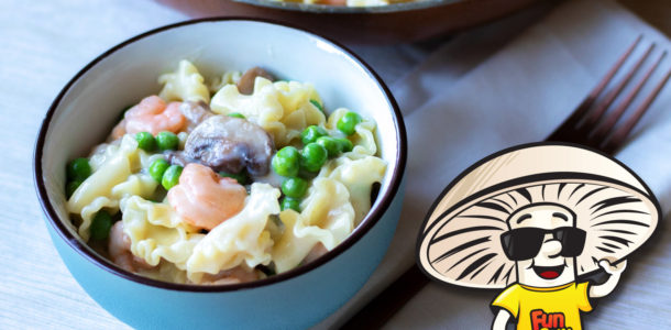 FunGuy's Creamy Shrimp and Peas with Pasta
