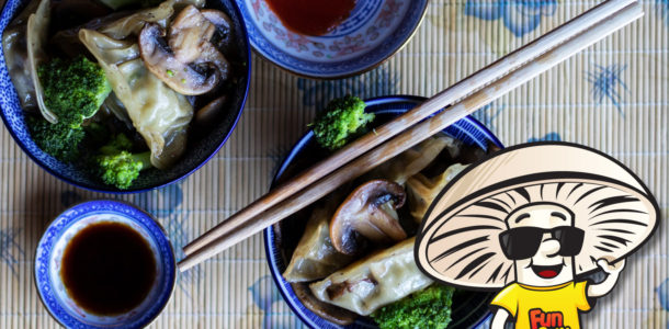 Potstickers Stir-fried with FunGuy Mushrooms and Broccoli