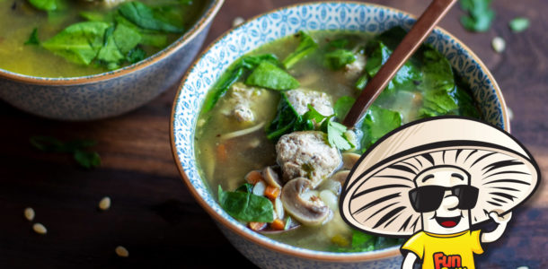 FunGuy’s Italian Wedding Soup with Mixed Mushroom Meatballs