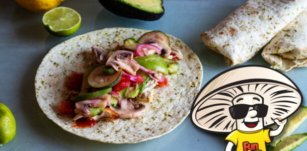 Marinated FunGuy Mushrooms and Shredded Chicken Burritos