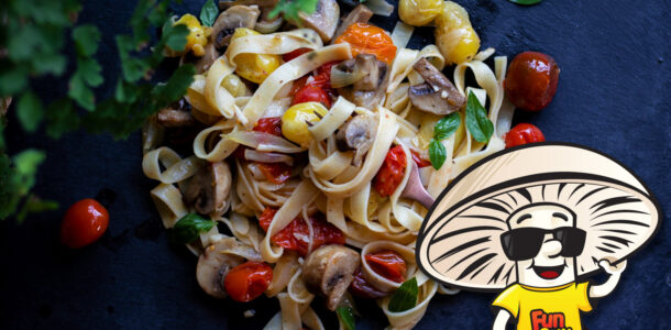 Roasted Cherry Tomato and FunGuy Mushrooms with Tagliatelle Pasta
