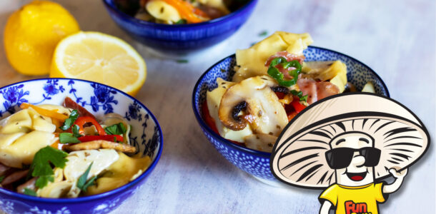 FunGuy's Summer Tortelloni Marinated Vegetable Salad with Crispy Prosciutto