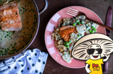 FunGuy’s Seared Salmon and Creamy Mushroom Sauce with Wild Rice