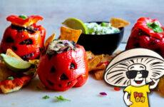 Jack-O-Lantern Stuffed Peppers with FunGuy Black Bean and Rice Dip