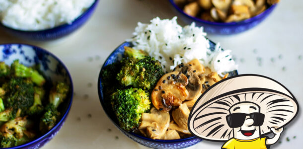 FunGuy's Teriyaki Chicken and Mushrooms with Sauteed Broccoli