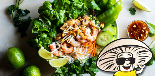 Vietnamese Spring(roll) Salad with Mushrooms Sauteed in Peanut Sauce