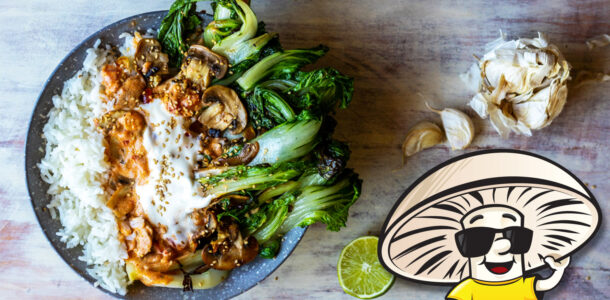 Seared Ginger and Garlic Bok Choy with FunGuy Coconut Tandori Sauce