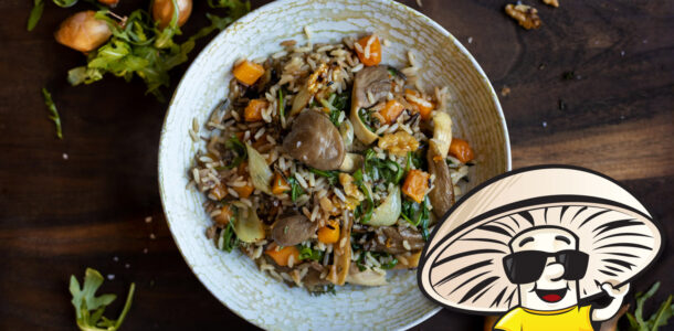 FunGuy's Oyster Mushroom Wild Rice with Butternut Squash and Arugula