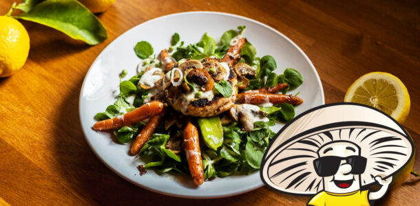 FunGuy Salmon Patties with Butter Sauteed Carrots and Spring Greens