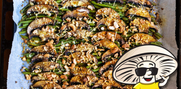 FunGuy’s Roasted Caribbean Spiced Green Beans and Mushrooms
