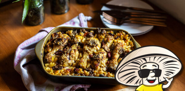 FunGuy’s Creamy Cheesy Baked Pesto Drumsticks and Pasta