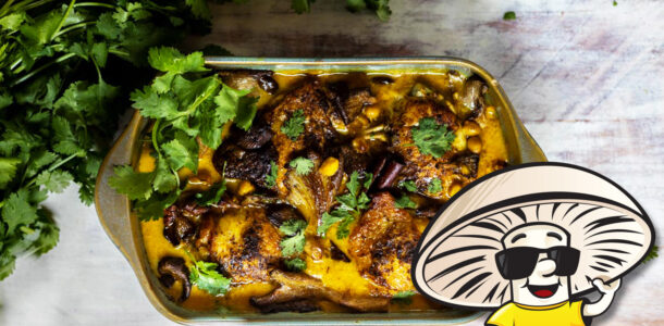 Chicken Thighs and FunGuy Oyster Mushrooms in a Coconut Curry Sauce