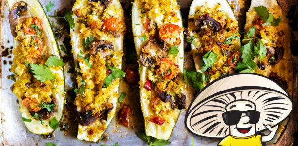 FunGuy’s Cherry Tomato and Curried Couscous Stuffed Zucchini