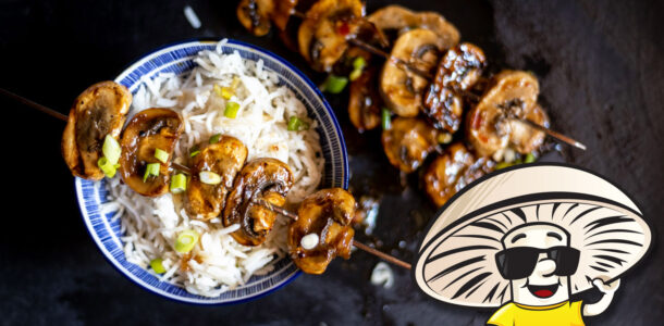 Sweet Chili Garlic FunGuy Mushroom Skewers