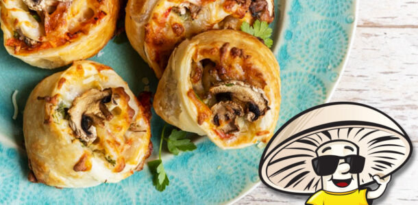 Cheesy FunGuy Mushroom and Tomato Puff Pastry Rolls