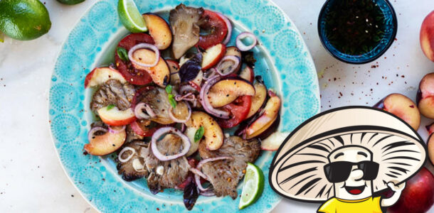 Tomato Nectarine Plum and Sautéed Oyster Mushroom Salad