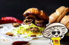 FunGuy's Spicy Oyster Mushroom Blended Burger with Creamy Avocado Sauce