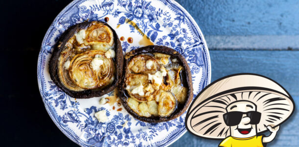 FunGuy’s Balsamic Caramelized Onion and Blue Cheese Portobellos