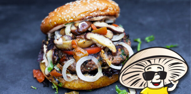 FunGuy’s Shiitake Burger with Pickled Sweet Peppers