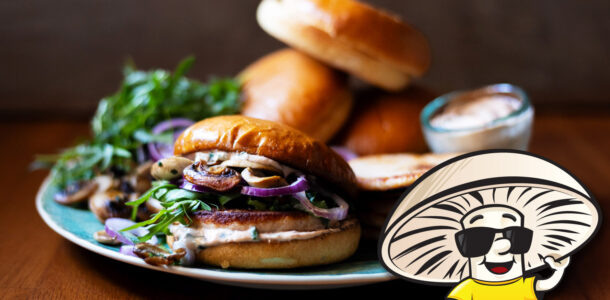 FunGuy’s Fish Burgers with Arugula and Mushrooms