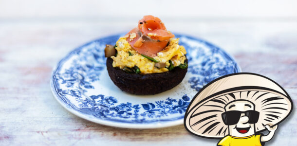 FunGuy's Scrambled Egg and Smoked Salmon Portobellos
