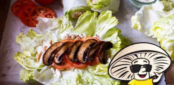 FunGuy’s Portobello “Bacon” Tomato and Chicken Lettuce Wrap