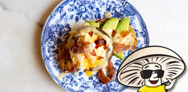 FunGuy’s Portobello Eggs Benedict Avocado Toast