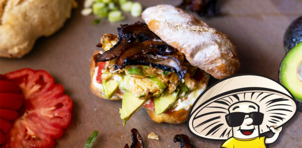 FunGuy’s Scrambled Egg Tomato Avocado Portobello Breakfast Sandwich