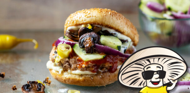 Funguy's Blended Turkey Burger with Quick Pickles