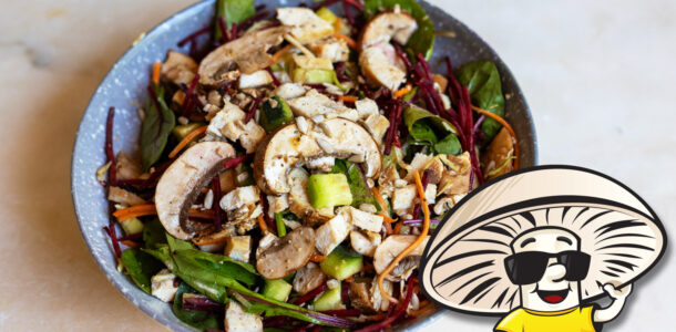 FunGuy's Crimini Mushrooms with Shredded Beet Carrot and Chicken Salad