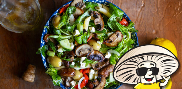 FunGuy's Cajun Crimini Mushrooms and Lamb’s Lettuce Pasta Salad